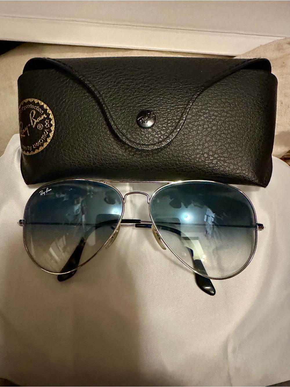 Ray ban 3025 aviator large, silver metal blue Lence * Like New * unisex